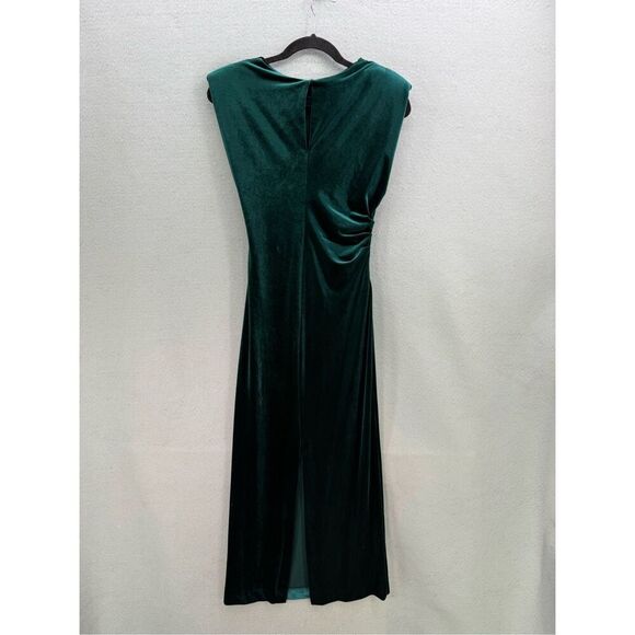 Zara Womens Green Velvet Sleeveless Draped Crewneck Slit Back Maxi Dress Size XS - Picture 7 of 8